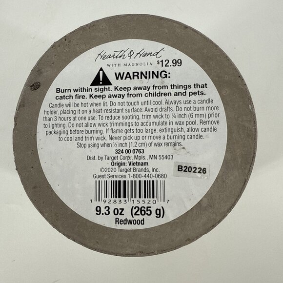 Hearth & Hand with Magnolia Redwood Candle 9.3 Oz concrete container brand New - Picture 3 of 4